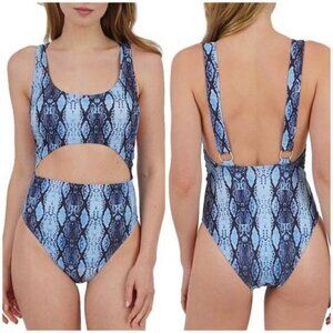 New Rachel Rachel Roy Desert Snake Cut Out One Piece Swimsuit Blue Reptile Sz L